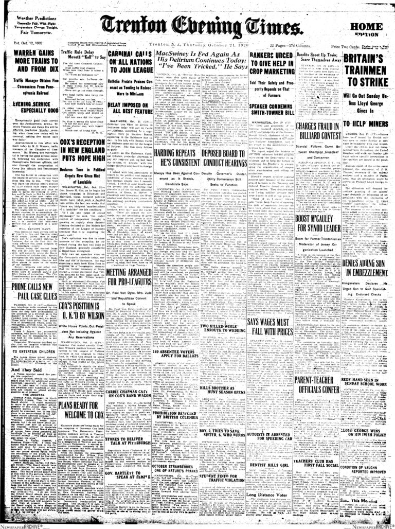 Historic Trenton’s Day in the Life: October 21, 1920