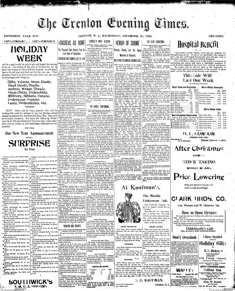 Historic Trenton’s Day in the Life: Saturday, December 30, 1896
