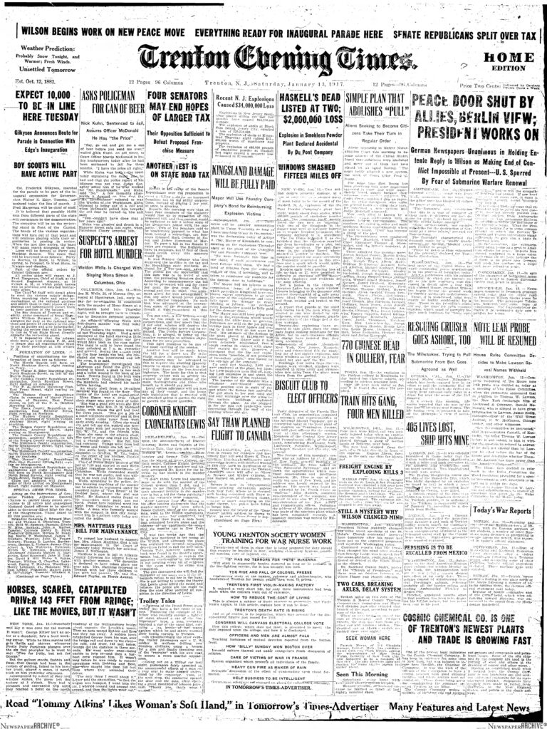 HISTORIC TRENTON’S DAY IN THE LIFE: JANUARY 13, 1917