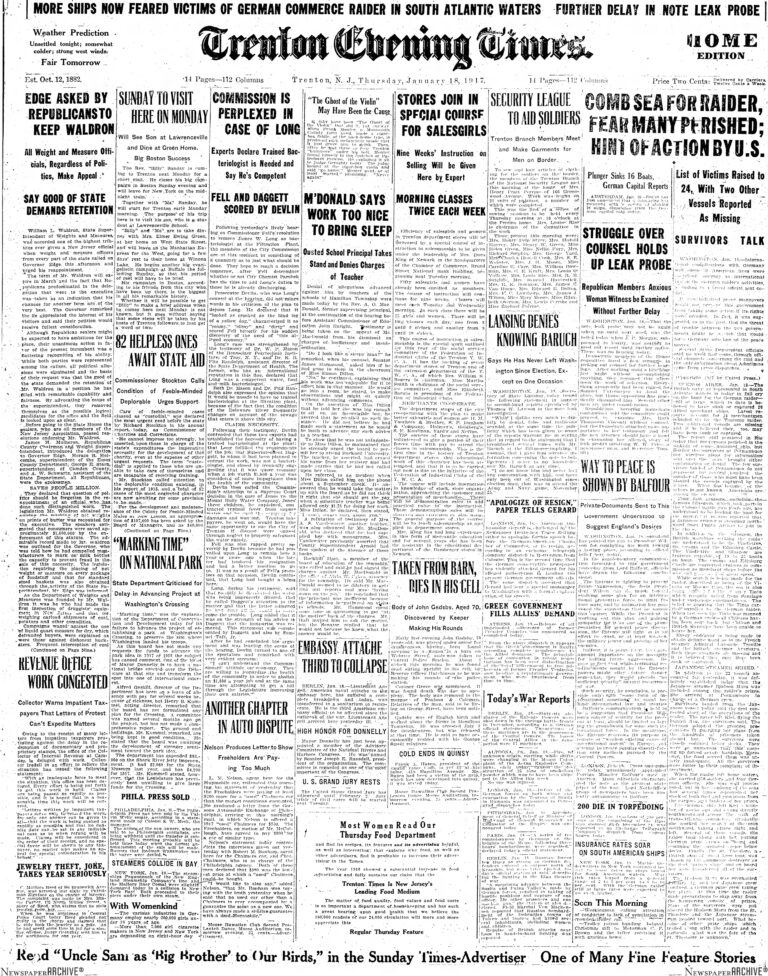 Historic Trenton’s Day in The Life: Thursday, January 18, 1917