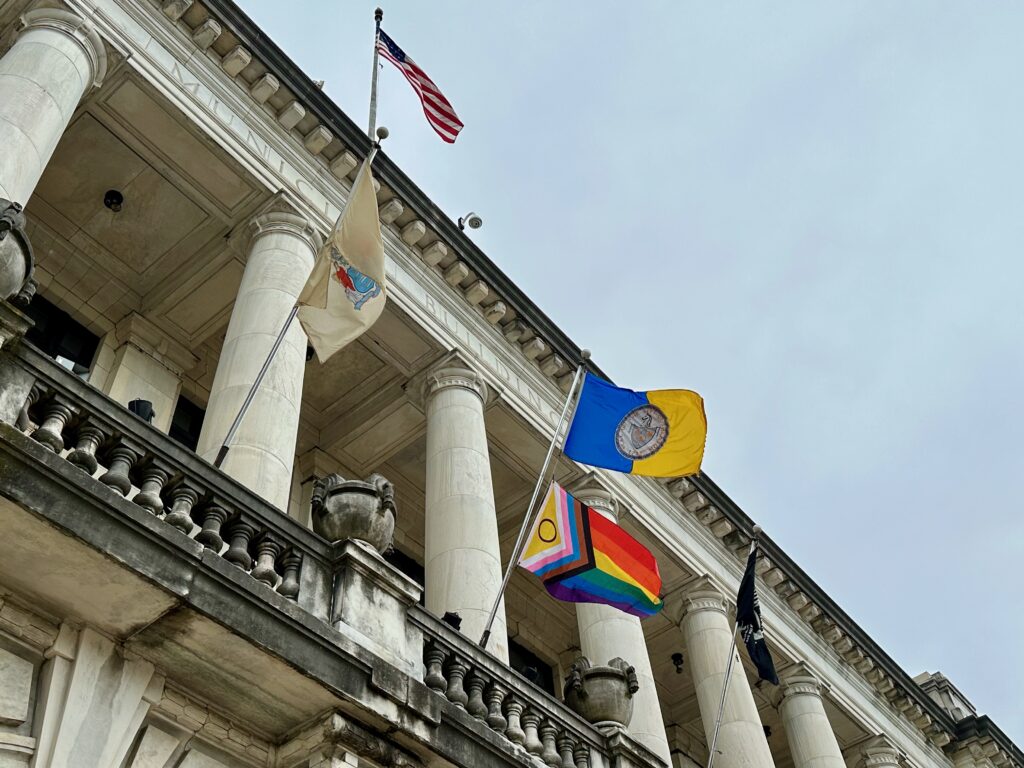 Pride Flag flying above Trenton City Hall